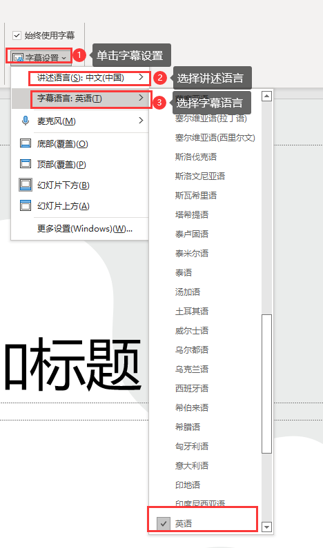 设置字幕界面